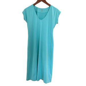 Fig Ocean Turquoise Stretch Short Sleeve Minimalist Tactel Nylon Dress S CANADA